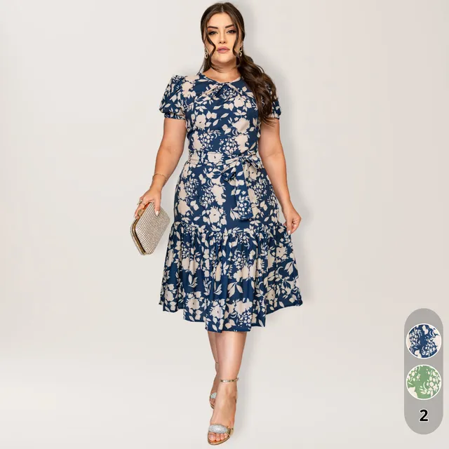 Vestido Midi Rodado Romântico C/ Faixa Moda Modesta Cristã