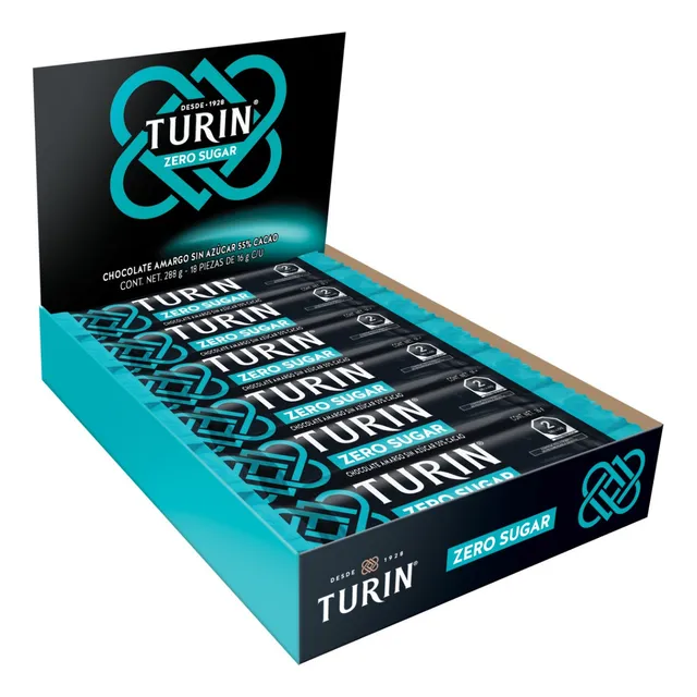 Turín zero chocolate sin azúcar 55% cacao 18 piezas de 16g
