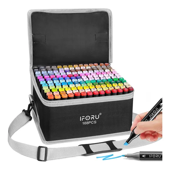 Marcadores Doble Punta Plumones Punta Pincel Con Bolso Solo Hombro IFORU 168 Colores