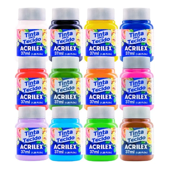 Kit Tinta Para Tecido Fosca Acrilex 12 Cores 37ml Artesanato