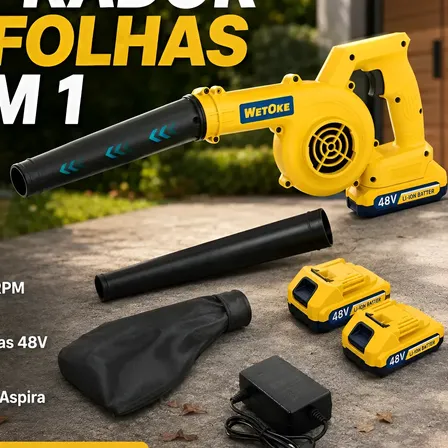 Soprador De Folhas Aspirador Portátil 48v 2 Baterias Bivolt Amarelo 127/220v