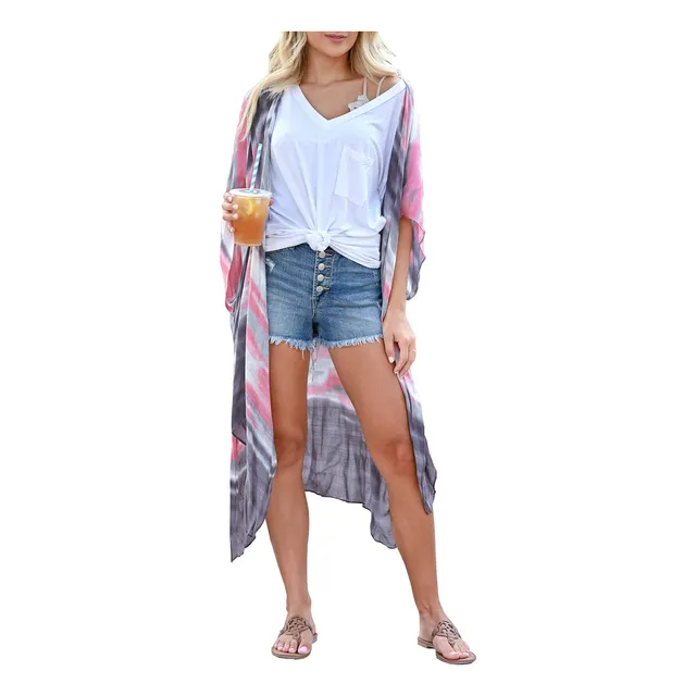 Chunoy Kimono Manga Larga Para Mujer Ligero Raya Holgado
