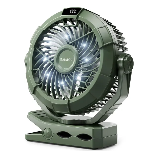 Ventilador De Camping Portátil Recargable Con Luz Y Clip