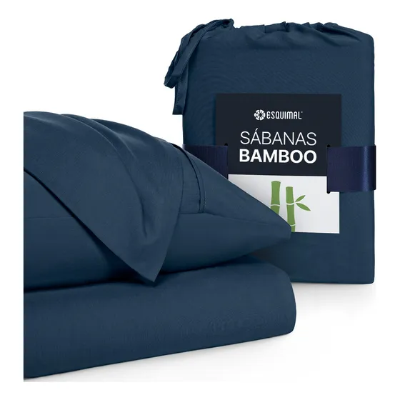 Sábanas Esquimal Matrimonial de Bambú + Fundas, Ultra Suaves, Frescas, Hipoalergénicas, Ecológicas, con Regulación Térmica, Azul Marino