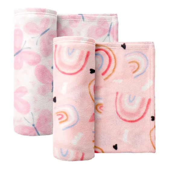 Set De 2 Frazadas Chiqui Mundo Para Bebé 80*70cm Suavecitas Mariposas y Arcoíris