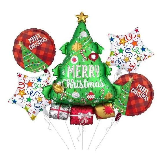 Set De 5 Globos De Navidad De Aluminio Film Para Fiesta