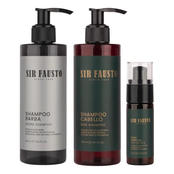 Sir Fausto - Shampoo Barba + Cabello + Oleo Esencial  