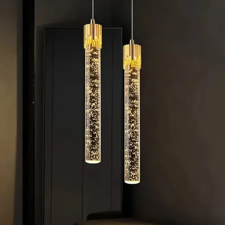 2 Pendente Moderno Led Cristal Bolhas Dourado Luz Três Tons