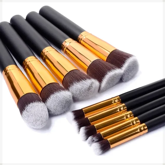 Kit 10 pinceis profissional de maquiagem esfumar contorno cor preto