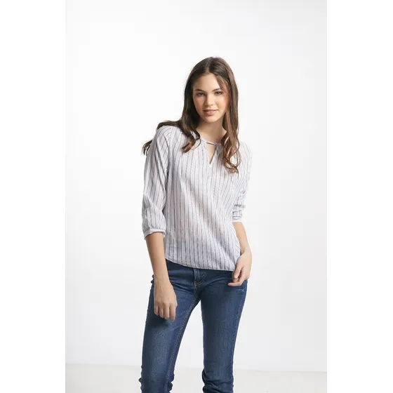 Blusa Rayitas Azules Manga 3/4  Tela Delgada Saints Clothes