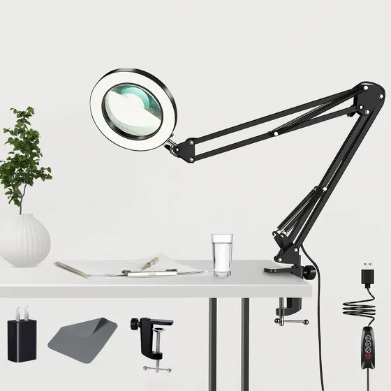 Lámpara Lupa Articulada Led Con Lupa De 10x 3 Colores