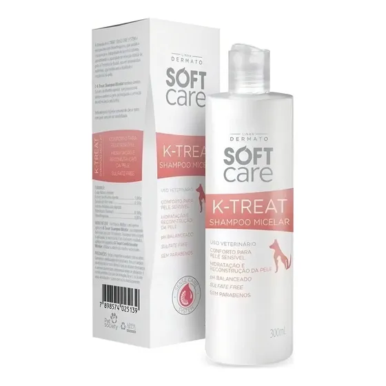 Shampoo Micelar K-treat Soft Care Para Cães E Gatos 300ml Fragrância Suave