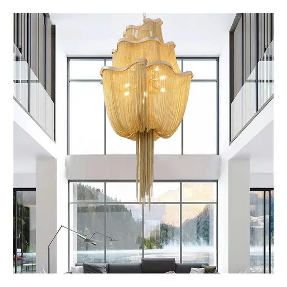 Candelabro Moderno Dorado Lujo Para Lampara Sala Estar Fleco