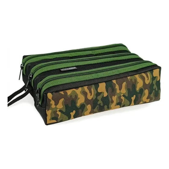 M3M estojo escolar infantil tripla divisorias menino menina cor verde militar liso