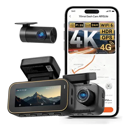 Câmera Veicular 4g App 70mai A810 Lite 4k Gps Noturna Hdr 24 4g A810 Lite Set (4k Frontal + 1080p Traseira)