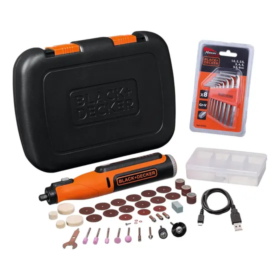 Mini Torno Inalambrico 8v Black + Decker 35 Acces + Maletín 50/60