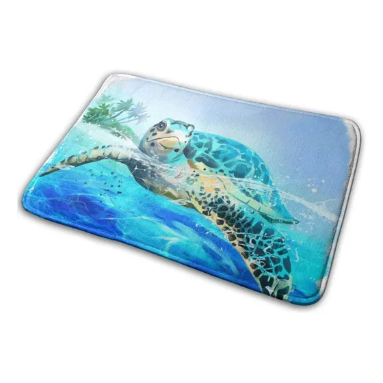 Alfombra Baño Puerta Tortuga Tema Mar Acuarela Espuma Frente