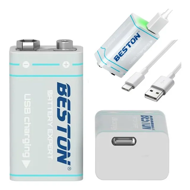 Batería De Litio Pila 9v Recargable Usb Tipoc Beston 1000mah