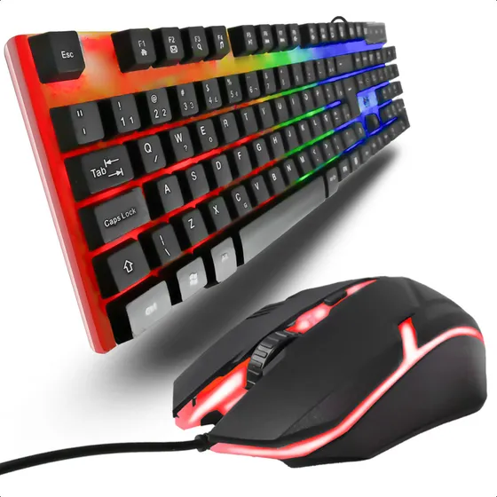 Teclado Led Rgb E Mouse Rgb Com Fio Usb Kit Gamer