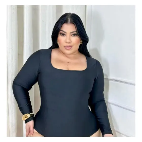 Body Bori Gola Quadrada Sensual Confortável Segunda Pele Preto G 42/44