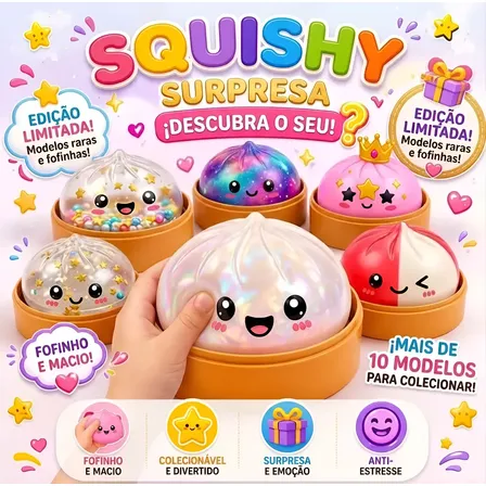 Kit 3 Brinquedos Squishy Famosinhos Antistress Aleatória