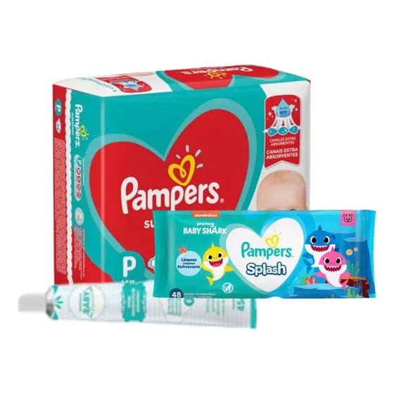 Kit Lenço Umedecido Pampers, Fraldas E Pomada Assadura
