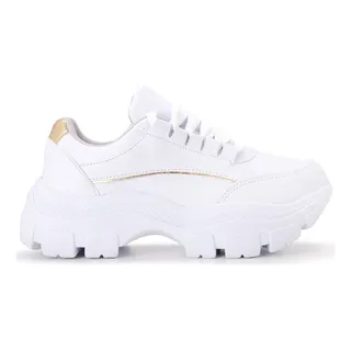 TĂȘnis Plataforma Chunky Top Casual Moderno Branco Dourado TĂȘnis Plataforma Chunky Top Casual Moderno Branco Dourado