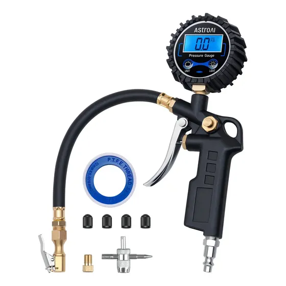 Manômetro Inflador Digital de Pneu AstroAI com Mangueira para Compressor, 250 PSI