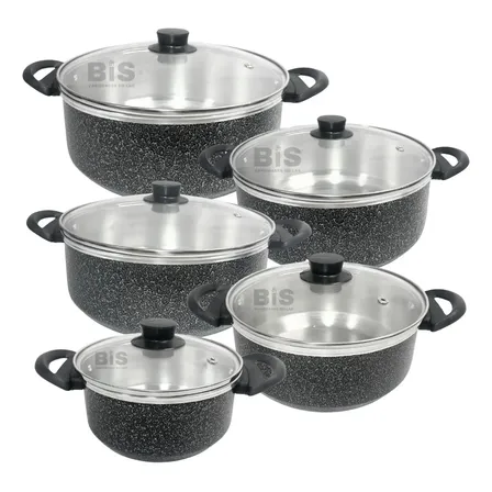 Conjunto De Panela 16/24 Tampa De Vidro Kit Caçarola 5 Peças Preto