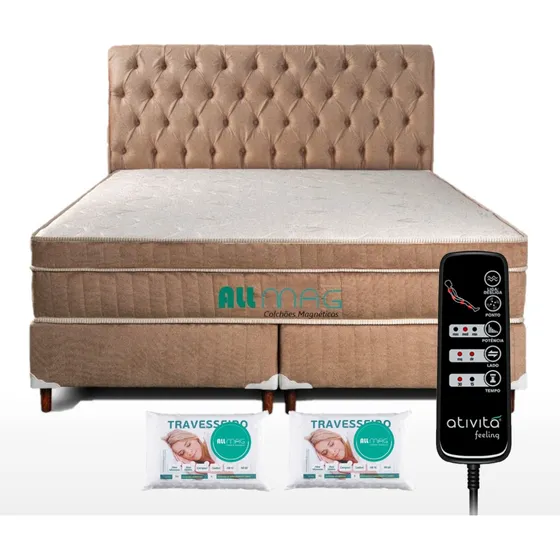 Cama King Size Colchão D45 Magnético Massageador + Base Box