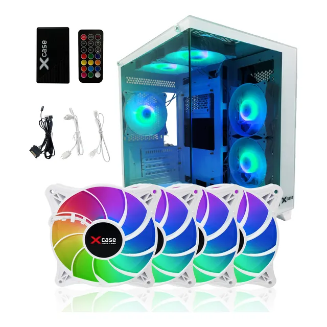 Kit 4 Ventiladores Xcase Gamer Argb Tornado + Hub + Remoto Blanco/argb