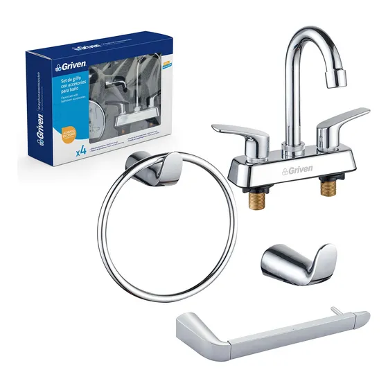Llave Doble De Lavamano Con Accesorios 4 Piezas