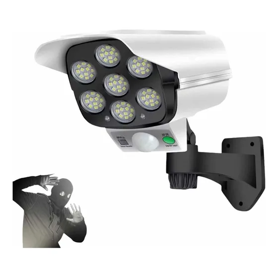 Cámara Seguridad Solar Falsa Sensor De Movimiento Foco Led