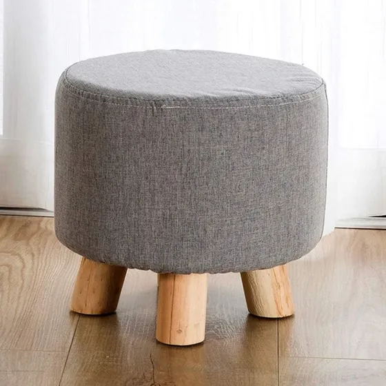 Banco Tapizado Tela - Puff Redondo - Madera - Living - Lcm Acabado de la estructura Liso Color Gris oscuro