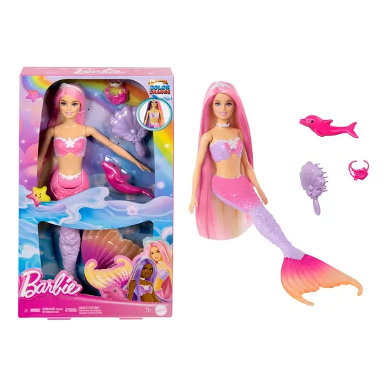 Barbie Fantasía Muñeca Sirenas Colores Mágicos Cabello Rosa