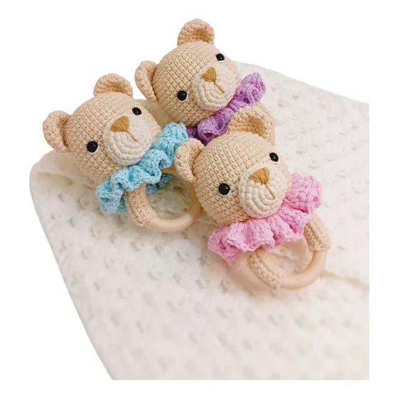 Sonajero Amigurumi Oso De Apego Tejido A Crochet Azul Acero Oso