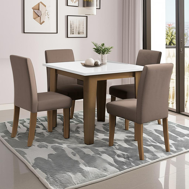 Conjunto De Mesa Sala De Jantar Miami Com 4 Cadeiras Trieste Suede 1,20m Cedro / Off White... Conjunto De Mesa Sala De Jantar Miami Com 4 Cadeiras Trieste Suede 1,20m Cedro / Off White...