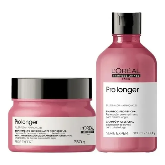 Kit Máscara 250ml + Shampoo 300ml - L'oreal Pro Longer - Cabelos Comprido - Fortificante - Ação Contra Frizz