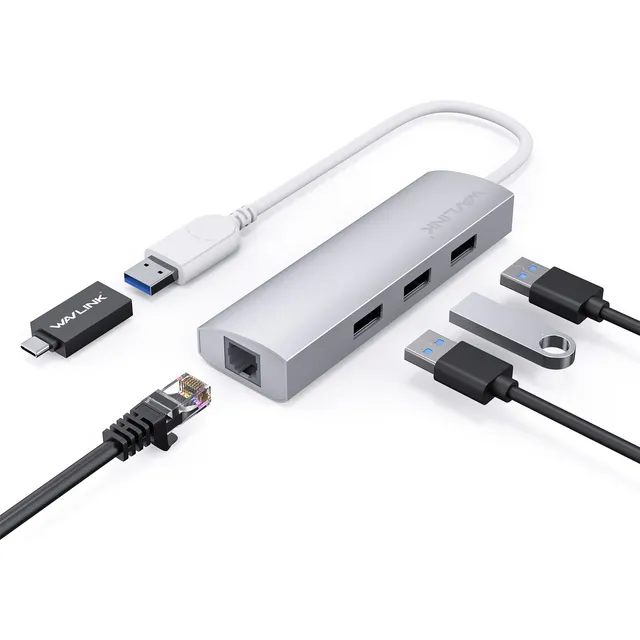 Hub Wavlink Usb 3.0 De 3 Puertos Con Adaptador Gigabit Ether