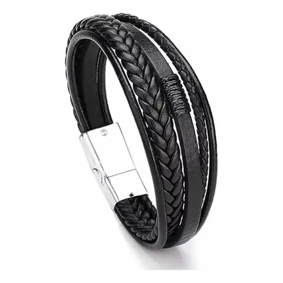 Hombres Mujeres Pulsera De Cuero Con Hebilla De Plata 925