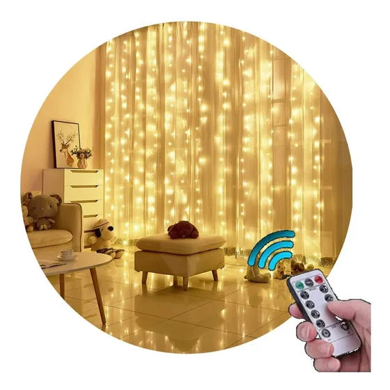 Cortina Led 200 Luces 10 Tira 3x2 Metros Usb Control Remoto Luces Cálida
