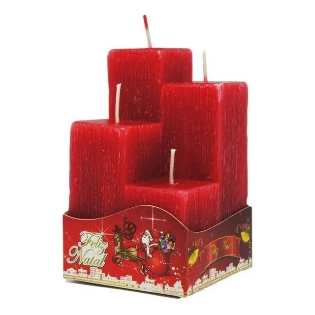 Kit 4 Velas Aromáticas Natal Quadradas Advento - Vermelhas