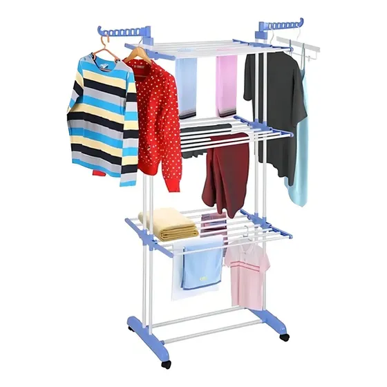 Tendedero Organizador Colgador Ropa Plegable 3 N Color Blanco Con Azul