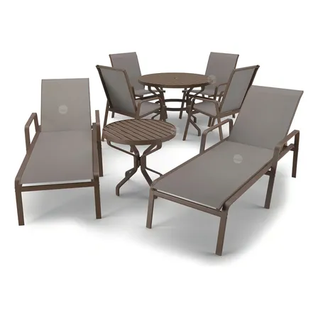 Kit 2 Espreguiçadeiras, 1 Conjunto Ripado 4 Cadeiras, 1 Mesa Lateral Ripado Aluv Móveis Alumínio Marrom Tela Fendi