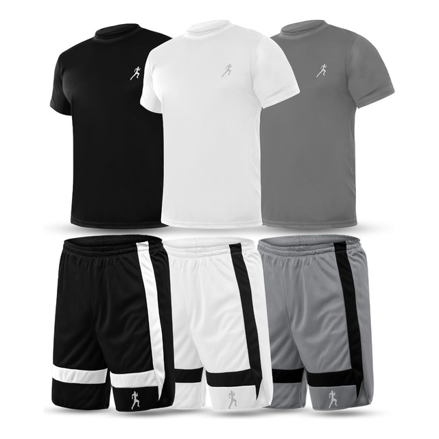Kit 3 Bermudas Shorts Academia + 3 Camisetas Camisas Dry Fit Kit 3 Bermudas Shorts Academia + 3 Camisetas Camisas Dry Fit