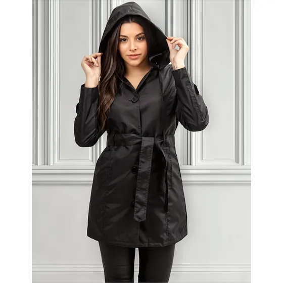 Trench Piloto Impermeable Dama Color Negro