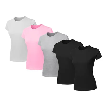 Kit 5 Blusas Feminina Camiseta Lisa Básica Algodão Baby Look