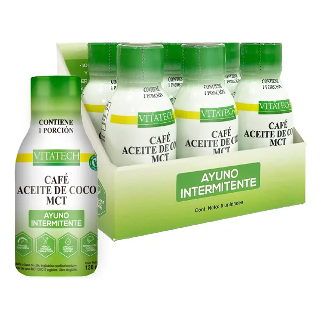 Ayuno Intermitente Café + Aceite De Coco + Mct Vitatech X 6