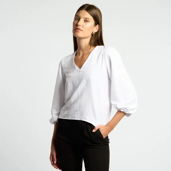 Blusa Mujer Kevingston Lace Manga Larga Lisa Blanco