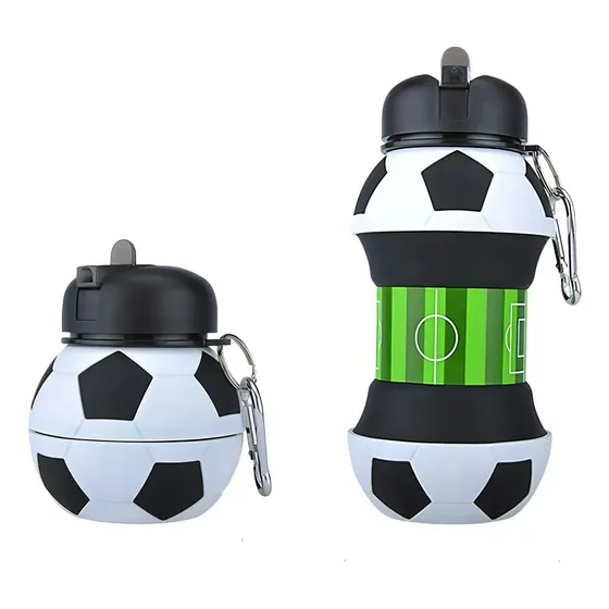 Botella agua Plegable Silicona Mohits 550ml Blanco Negro Diseño Fútbol